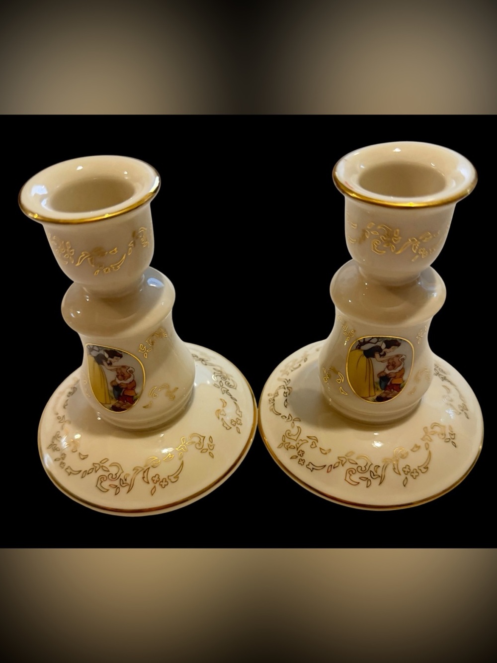 Lenox  Disney Snow WhiteIvory and Gold  Candle Holders - Pair set of 2 NWOT